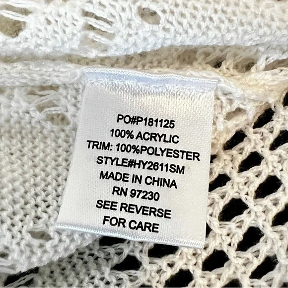 Absolutely Famous Open Knit Cardigan Duster Sz XL White Lower Embroidered Mesh - Picture 10 of 11